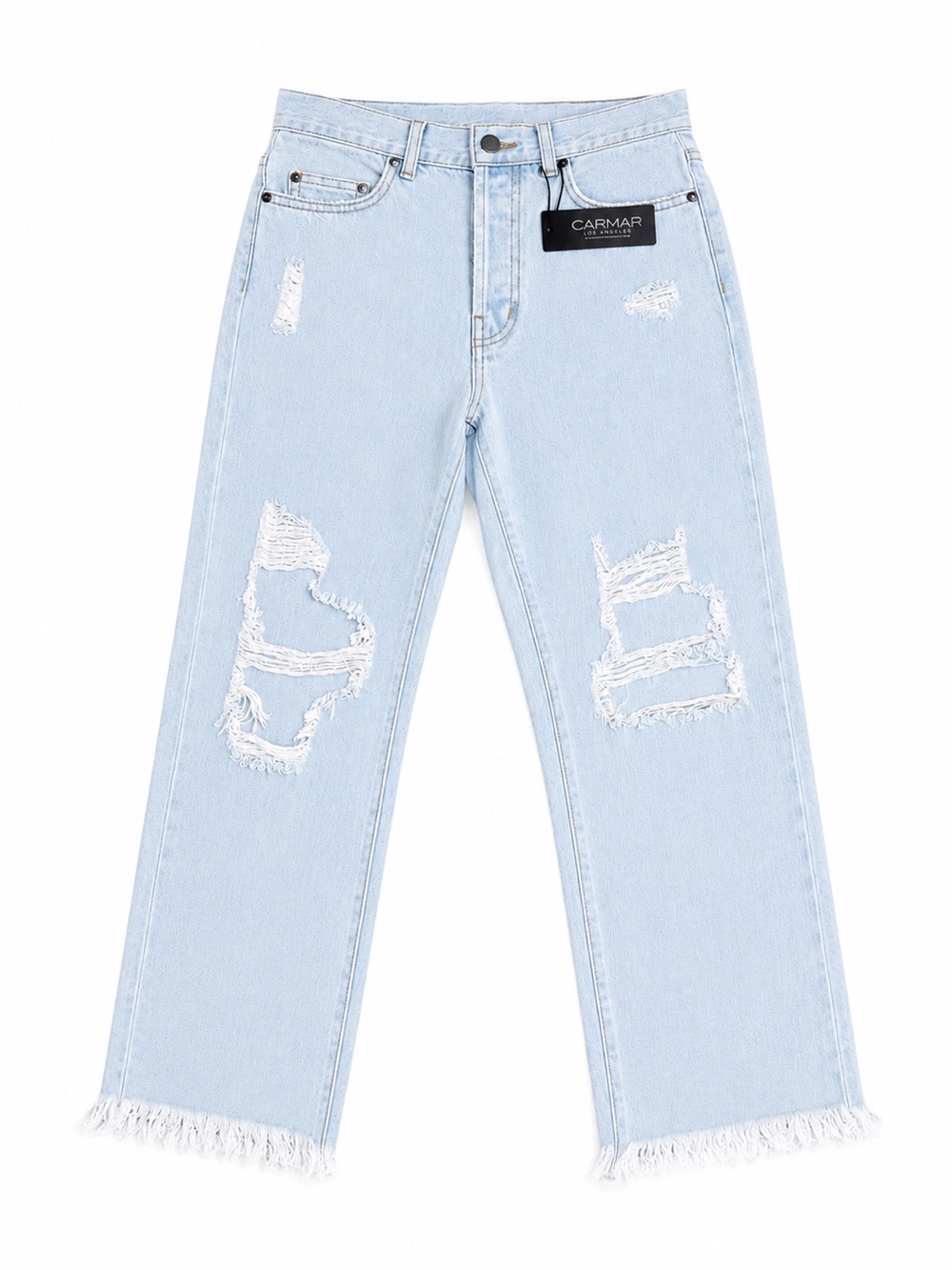NWT Carmar Los Angeles High Rise Distressed Straight Raw Hem Light Wash Size 26